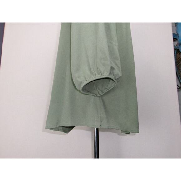 Torrid Women Tunic size 1 Ruched Green 3/4 Sleeve Tie Neck Pullover Lightweight - Picture 5 of 13